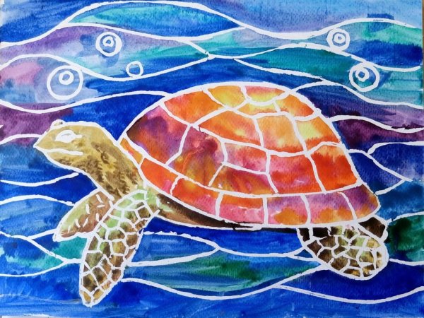 Восковые мелки и акварель