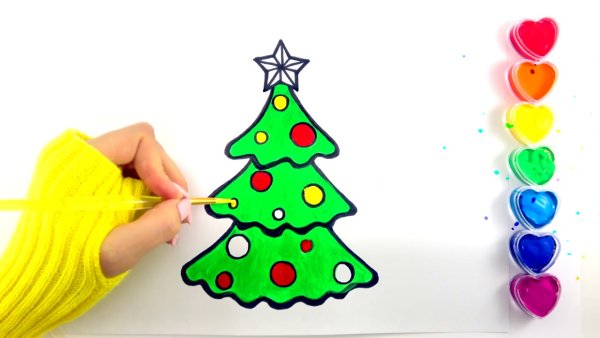 Елка акварель открытка