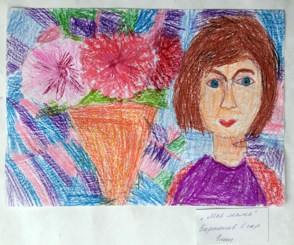 Мама восковыми мелками