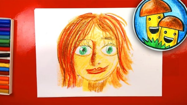 Рыба кит папа рисует масляной пастелью