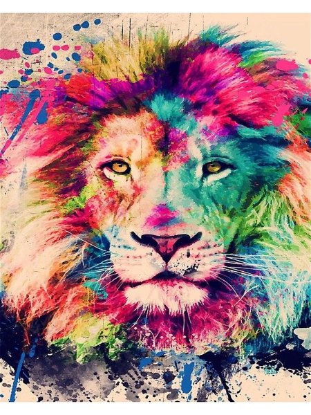 Лев акварель