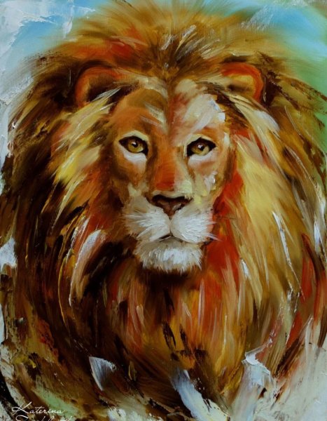 Лев рисунок красками