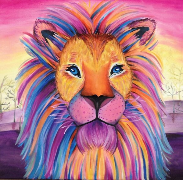 Лев красками