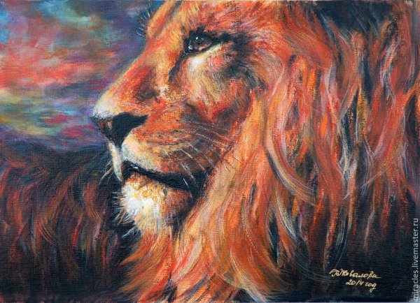 Лев картина маслом