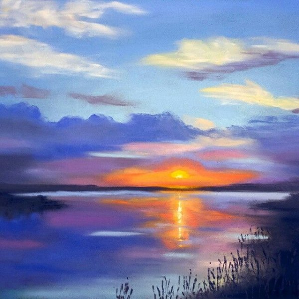 Пейзаж закат пастелью