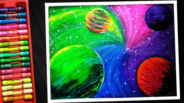 Космос пастелью для детей