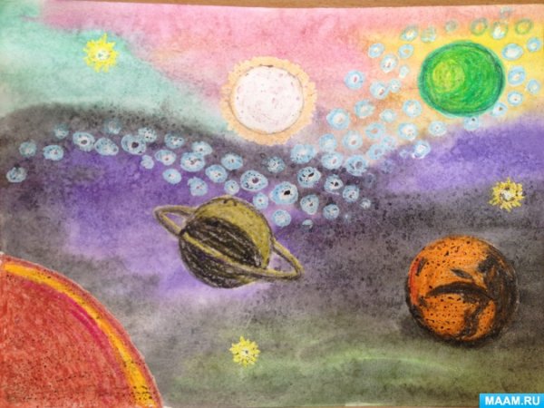 Космос в нетрадиционной технике рисования