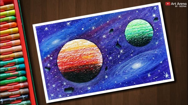 Рисование космос масляной пастелью для детей