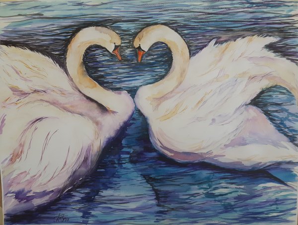 Лебеди живопись акварель