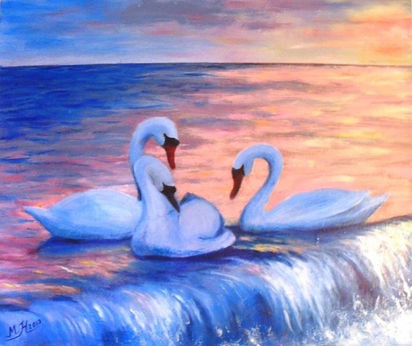 Лебеди маслом