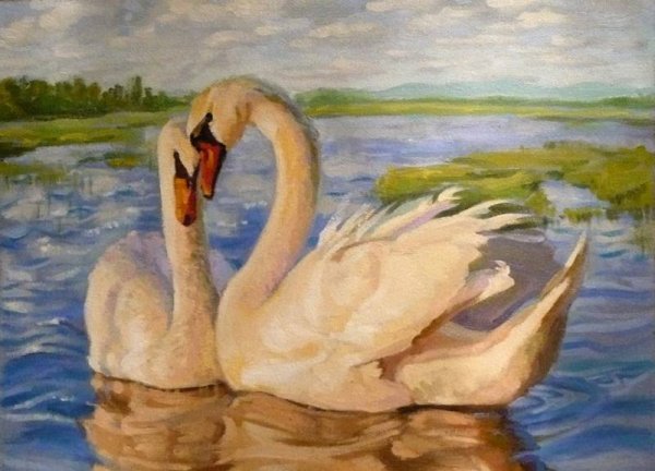 Лебеди акварелью