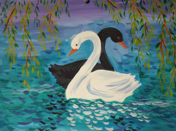 Лебеди гуашью