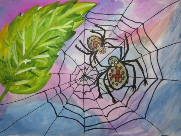 3д паук карандашом