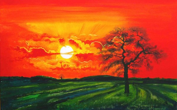 Оранжевый закат живопись