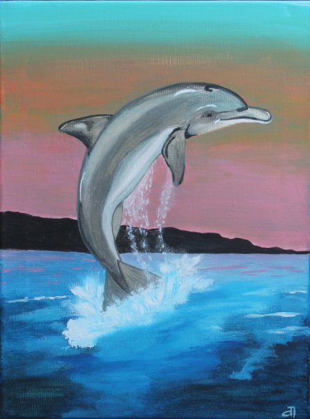 Дельфины гуашью