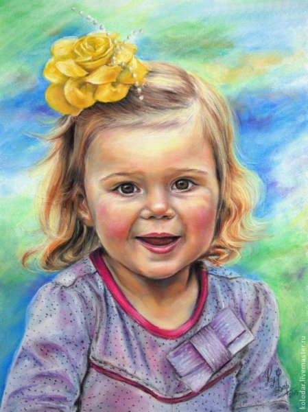 Детские портреты цветными карандашами