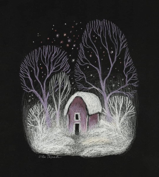 Зимний пейзаж на тонированной бумаге