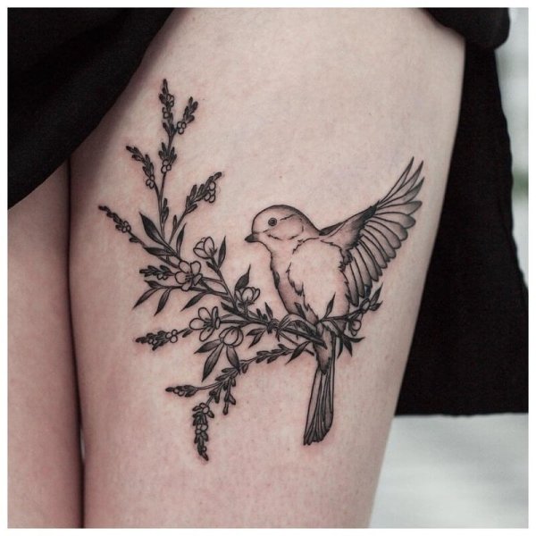 Тату птички на веточке