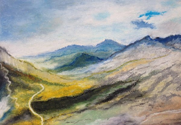 Горный пейзаж масляной пастелью