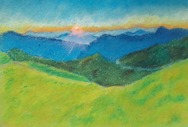 Горный пейзаж пастелью