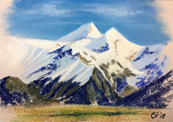 Горный пейзаж пастелью