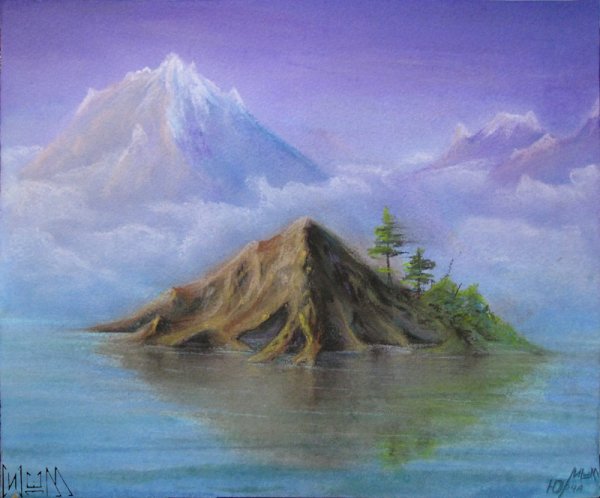 Горы и море пастелью