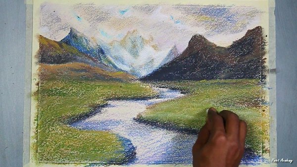 Рисунки родника гор пастелью