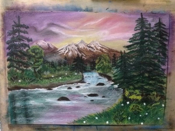 Пастель Горная река
