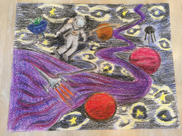 Космос восковыми мелками