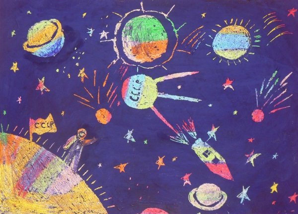 Граттаж техника космос восковыми мелками