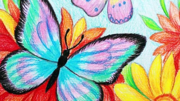 Рисование пастелью для детей бабочка