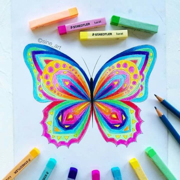 Бабочка восковыми мелками