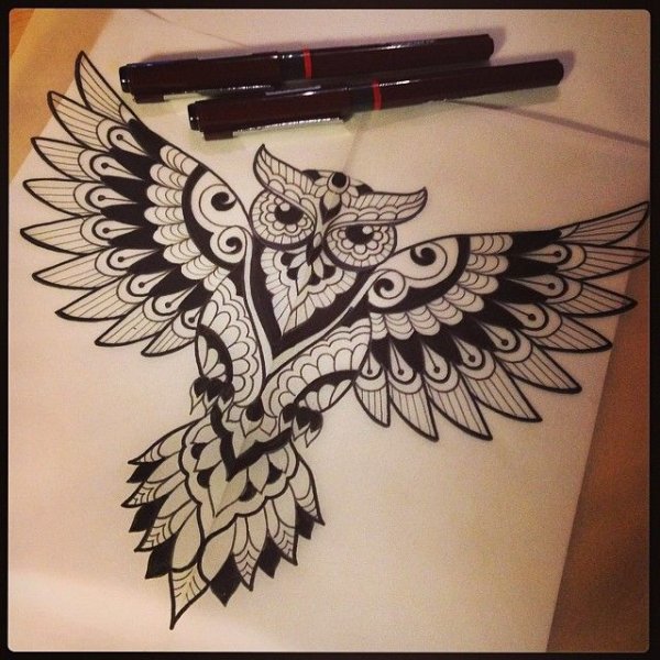 Сова рисунок мехенди