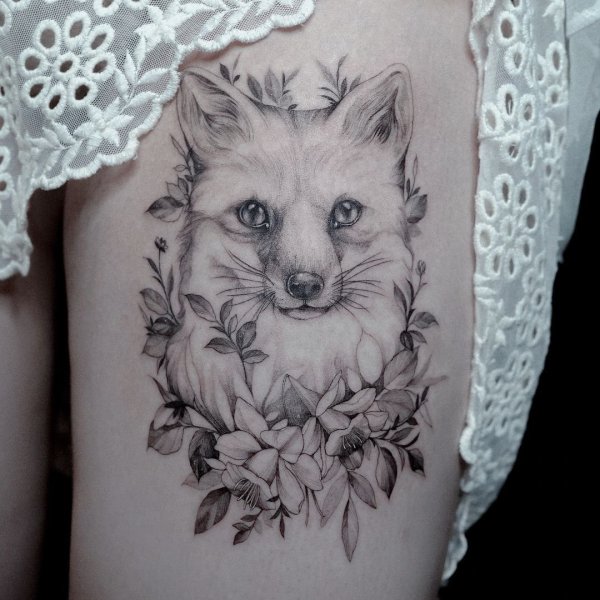 Тату лиса чб