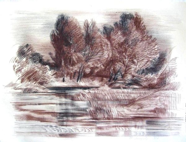 Пейзаж сангиной и сепией