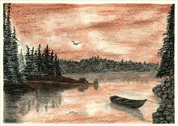 Пейзаж сангиной и углем