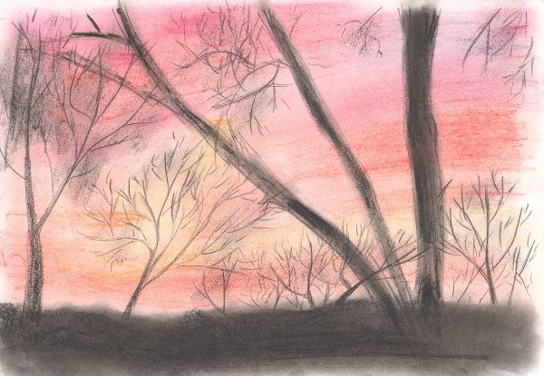 Осенний пейзаж цветными мелками для детей