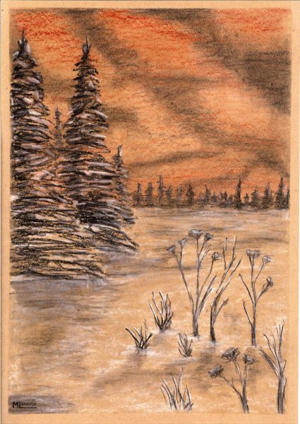 Пейзаж сангиной и углем