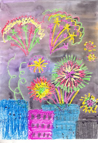 Праздничный салют восковыми мелками