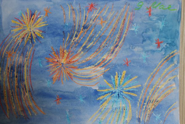 Праздничный салют рисование тычком