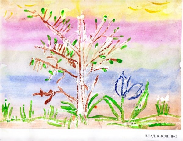 Рисование восковые мелки Весна