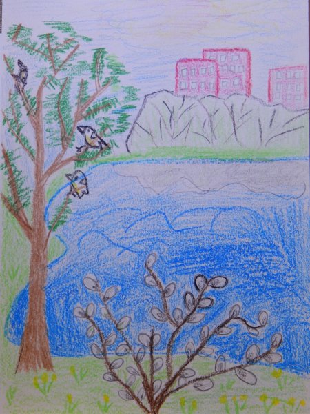 Рисование восковыми мелками Весна