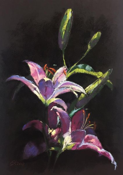 Лилии сухой пастелью