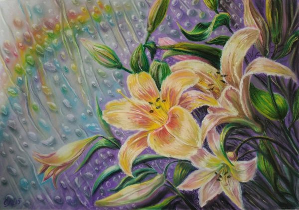 Лилии масляной пастелью