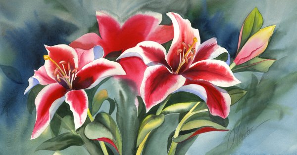 Лилии акварелью