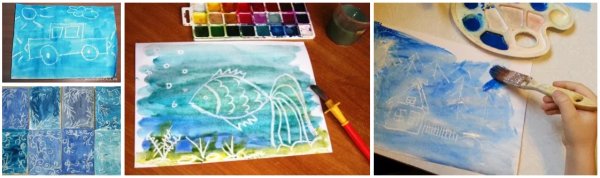 Рисование свечой акварелью и восковыми мелками