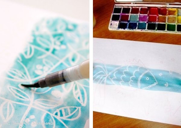 Рисование воском и акварелью