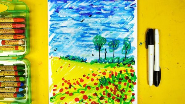 Рыба кит папа рисует цветы