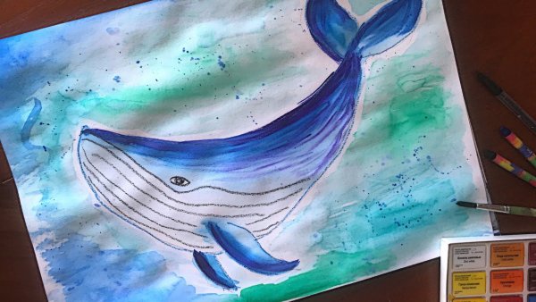 Рыба кит папа рисует