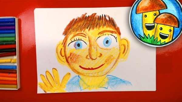 Рыба кит папа рисует пастелью